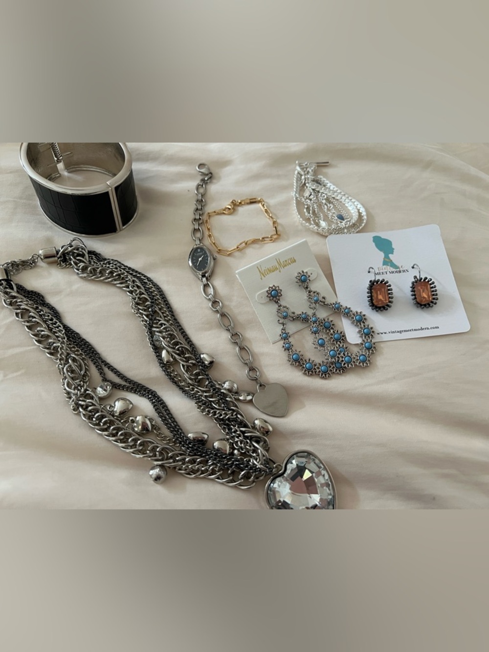 Bundle of Jewelry Neiman Marcus Silver Tone Necklace with Blue Accents